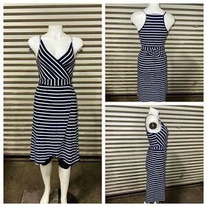 Derek & Heart dress career tie front crossover wrap tank striped navy white soft
